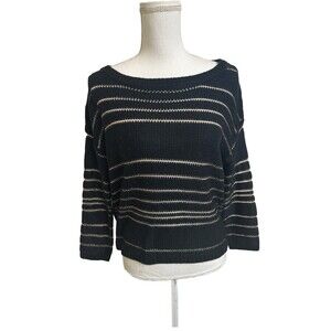 NWT Pippa Lynn Women's One Size O/S Sweater Black w/ Gold Stripes Wool Blend NEW
